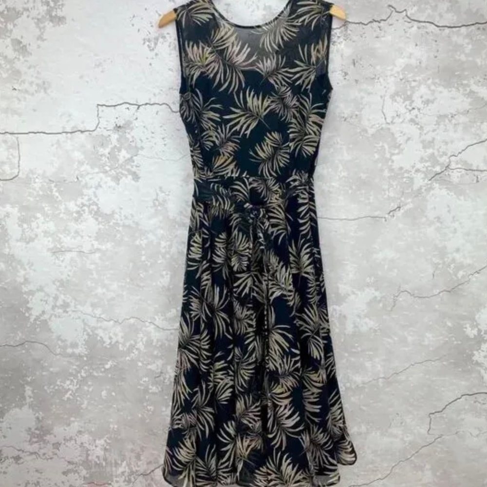 Marella Black Tan Leaf Women's Dress - Made in Italy - Picture 4 of 7